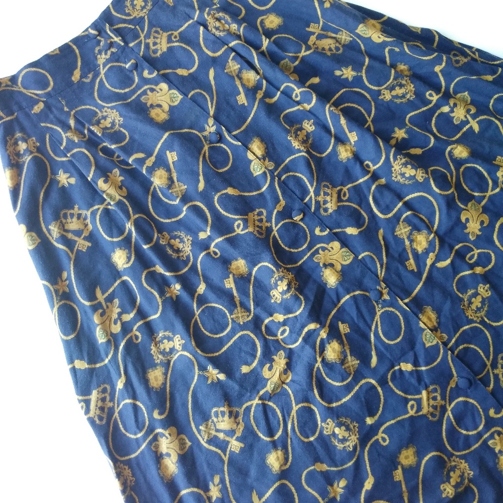 Vintage  Keys Crowns Button Down Skirt Size 14/16